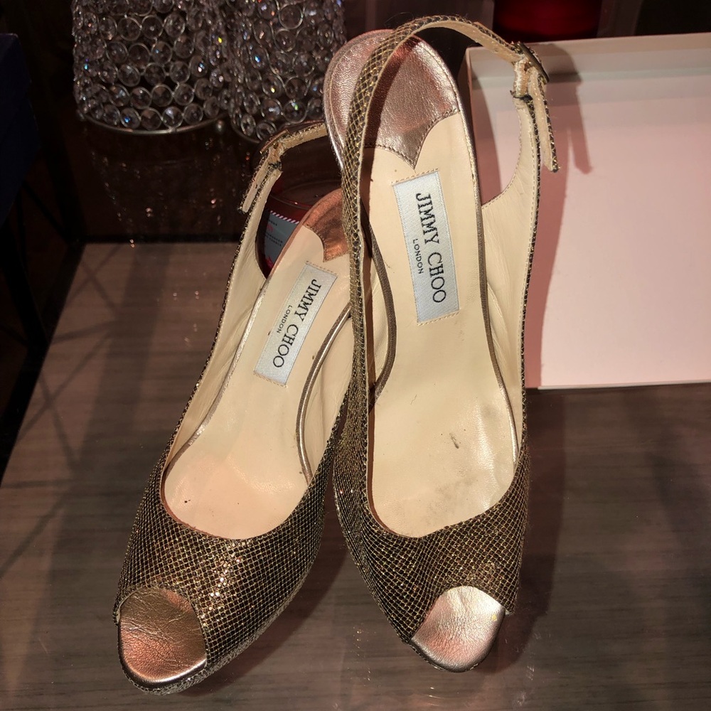 Jimmy Choo Metallic Gold Mesh Heels